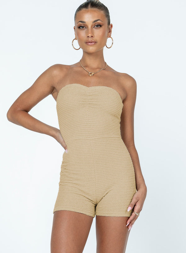 Ava Strapless Romper Beige