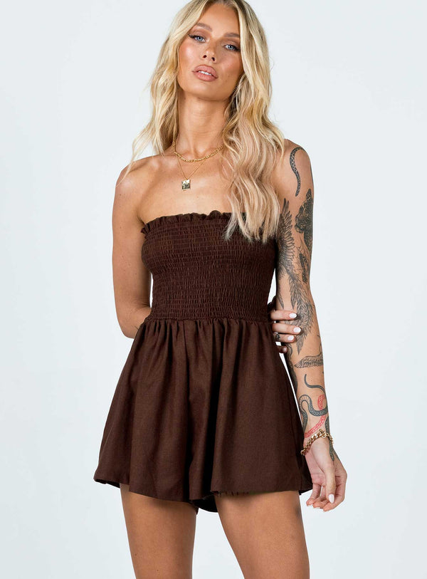 Sofia Strapless Romper Brown