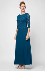 Petite Long Gown with Sequin Lace Bodice & Chiffon Skirt