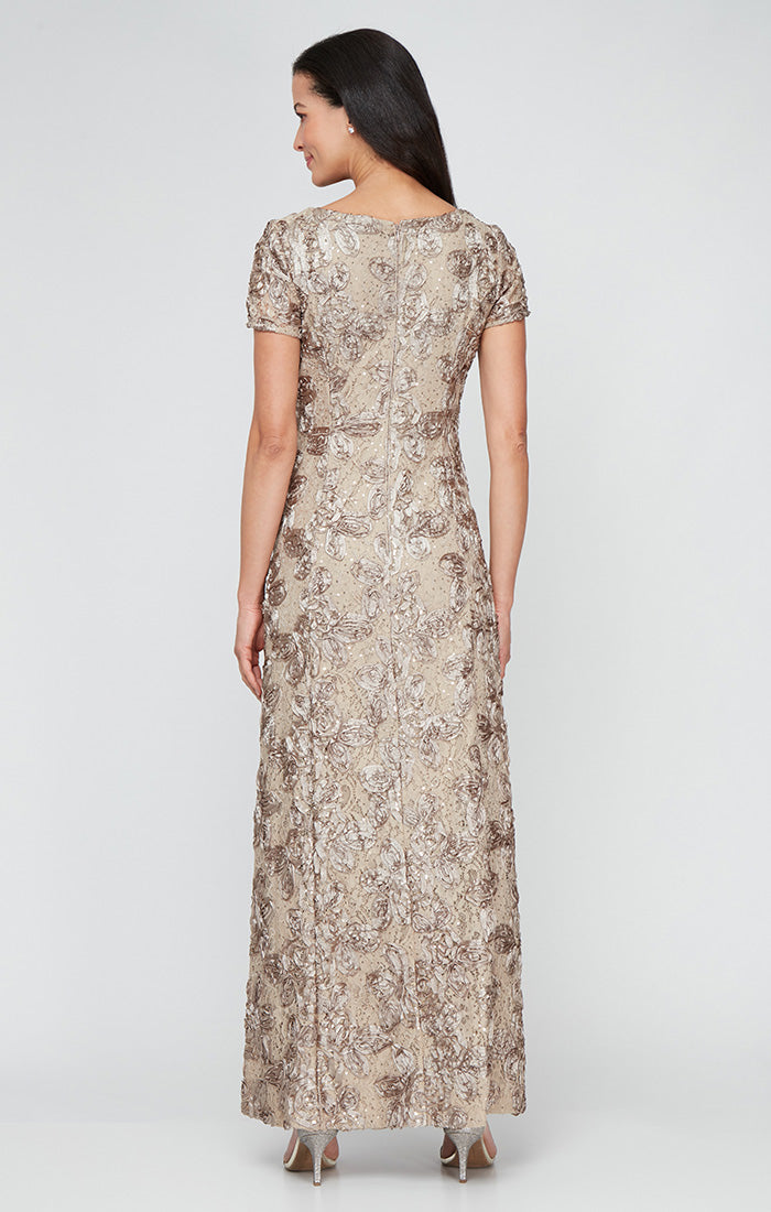 Petite Evelyn Rosette Lace Long Gown
