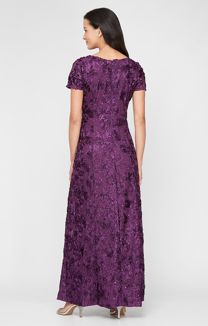 Petite Evelyn Rosette Lace Long Gown