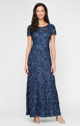 Petite Evelyn Rosette Lace Long Gown