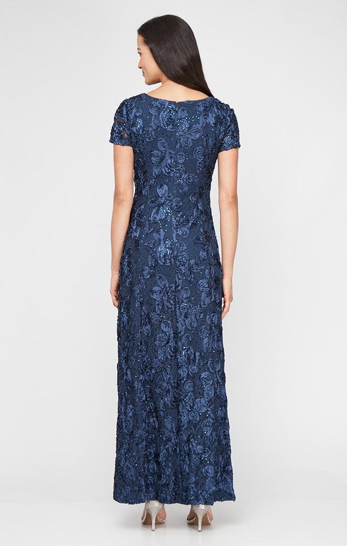 Petite Evelyn Rosette Lace Long Gown