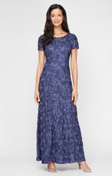 Petite Evelyn Rosette Lace Long Gown