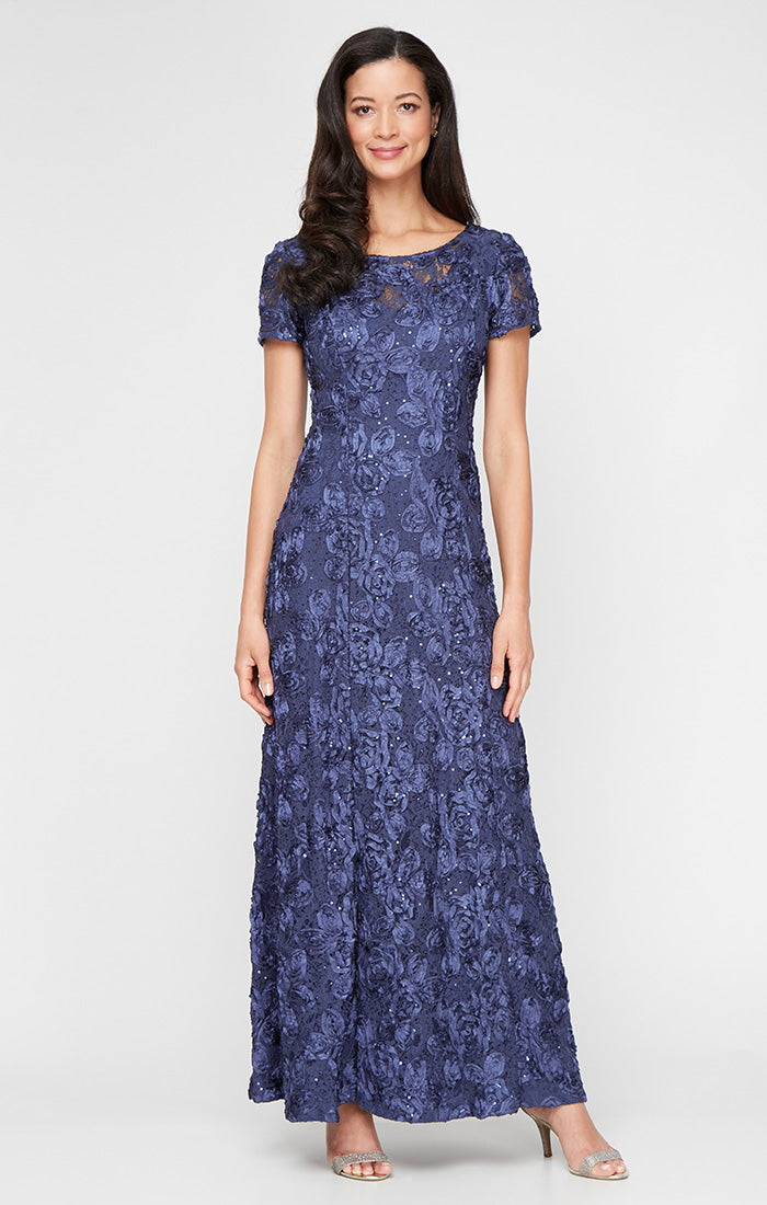 Petite Evelyn Rosette Lace Long Gown