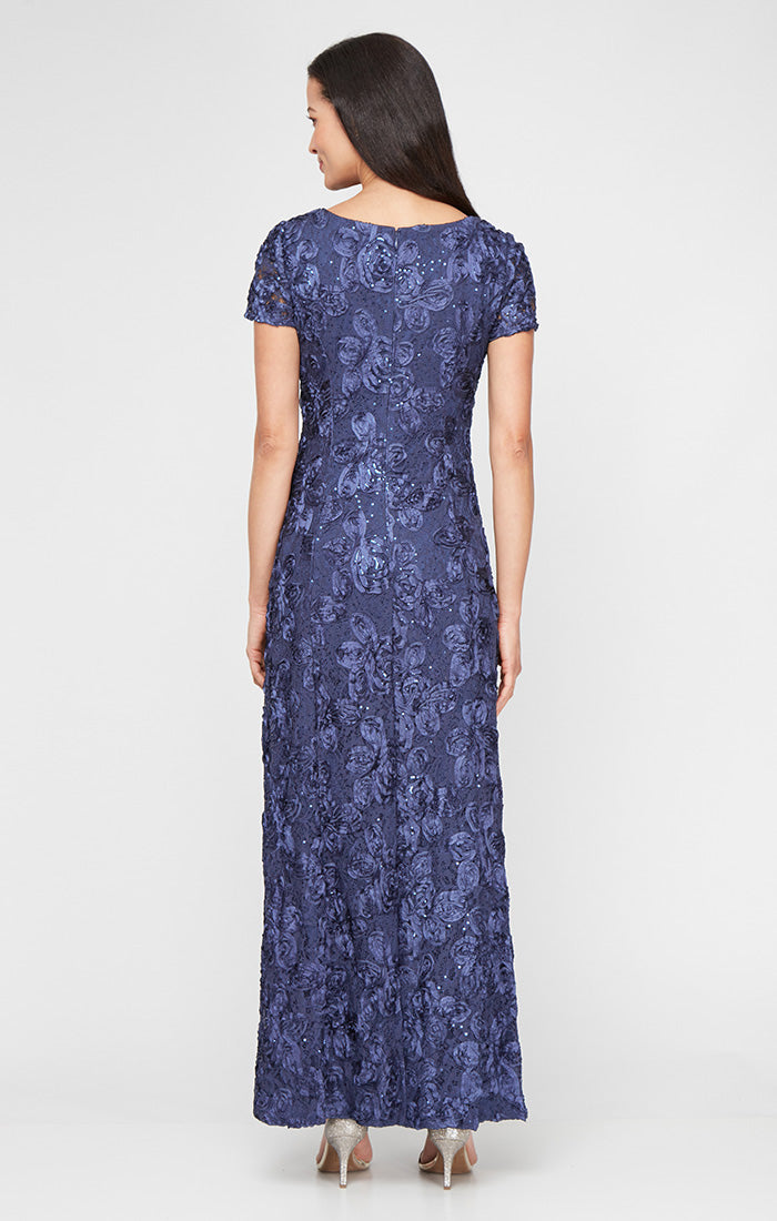 Petite Evelyn Rosette Lace Long Gown