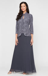 Glitter Jacquard Knit Jacket Dress with Mandarin Neckline