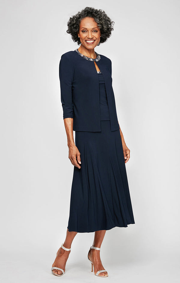 Petite Matte Jersey Jacket Dress with Beaded Trim Detail