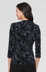 Plus 3/4 Sleeve Printed Glitter Slinky Knit Twinset with Scoop Neck Tank and Hook Neck Closure Jacket