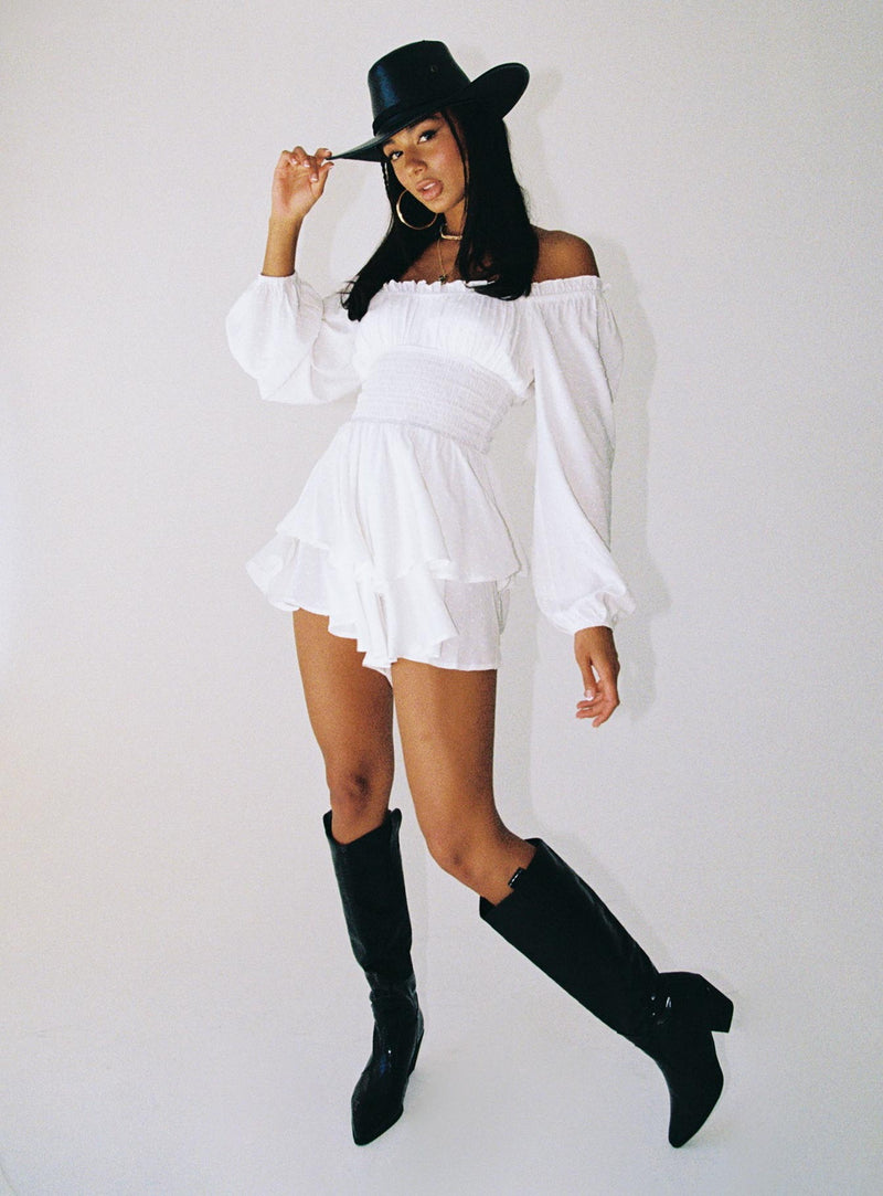 The Love Galore Long Sleeve Romper White
