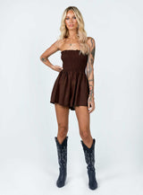 Sofia Strapless Romper Brown