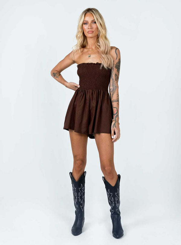 Sofia Strapless Romper Brown