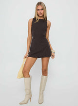 Yumiko Romper Brown Pinstripe