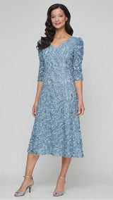 Regular - V-Neck Soutache Dress with Puff Shoulder Detail
