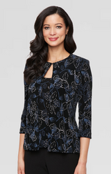 Plus 3/4 Sleeve Printed Glitter Slinky Knit Twinset with Scoop Neck Tank and Hook Neck Closure Jacket