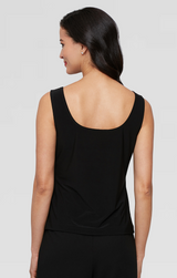 Plus 3/4 Sleeve Embroidered Tulle Twinset with Scoop Neck Tank and Elongated Center Front Closure Jacket
