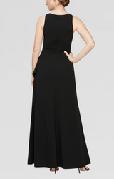 Petite Sleeveless Stretch Crepe Dress with Cascade Ruffle Skirt Detail & Cutaway Neckline