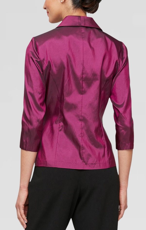 Plus 3/4 Sleeve Taffeta Blouse with Collar and Decorative Side Closure