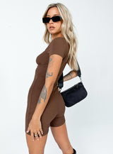 Sara Short Sleeve Romper Brown