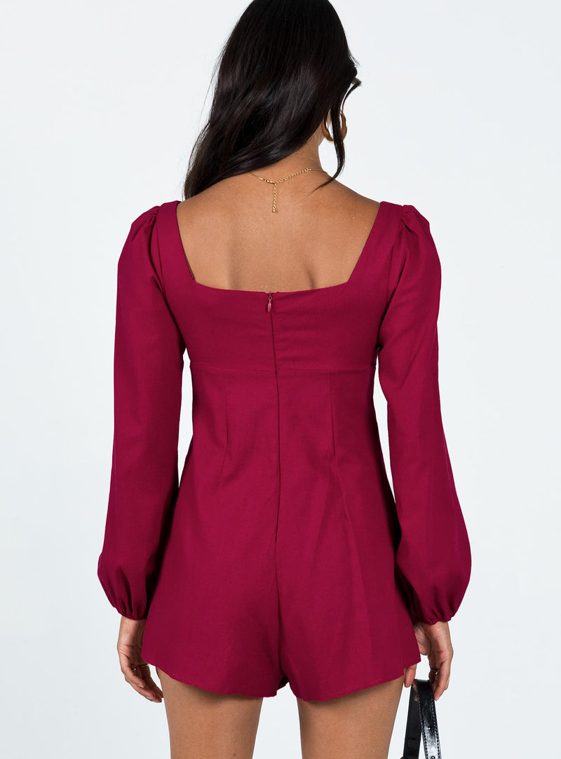 Hastings Long Sleeve Romper Burgundy