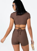 Nolan Short Sleeve Romper Brown