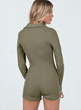 Susie Long Sleeve Romper Khaki