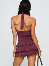 Under The Moonlight Halter Playsuit Wine
