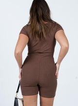 Sara Short Sleeve Romper Brown