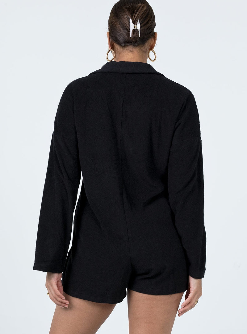 Kegan Long Sleeve Terry Romper Black
