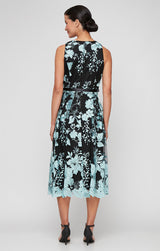 Regular - Sleeveless Embroidered Party Dress with Full Skirt & Satin Tie Belt