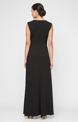 Regular - Long Square Neck Dress with Cascade Ruffle Detail