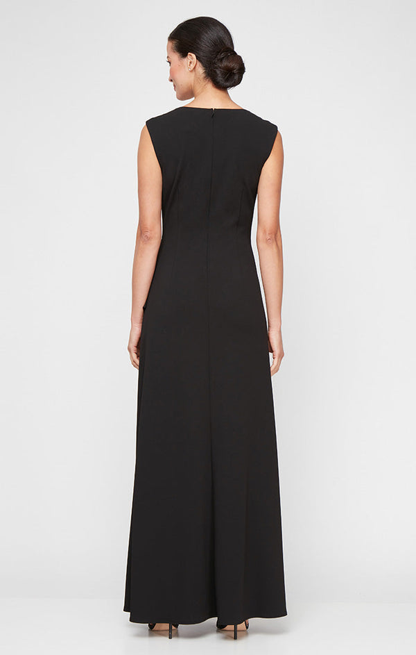 Regular - Long Square Neck Dress with Cascade Ruffle Detail