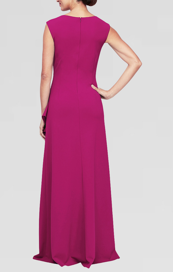 Regular - Long Square Neck Dress with Cascade Ruffle Detail
