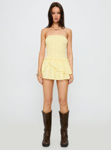 Ayanni Shirred Strapless Mini Playsuit Yellow