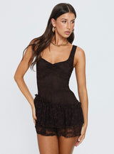 Kaydenn Frill Playsuit Chocolate
