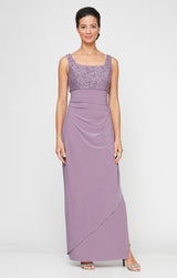 Petite Long Empire Waist Bolero Jacket Dress With Open Jacket, Scoop Neck Bodice and Cascade Detail Skirt