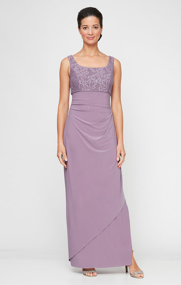 Petite Long Empire Waist Bolero Jacket Dress With Open Jacket, Scoop Neck Bodice and Cascade Detail Skirt