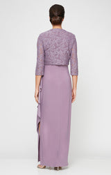 Petite Long Empire Waist Bolero Jacket Dress With Open Jacket, Scoop Neck Bodice and Cascade Detail Skirt