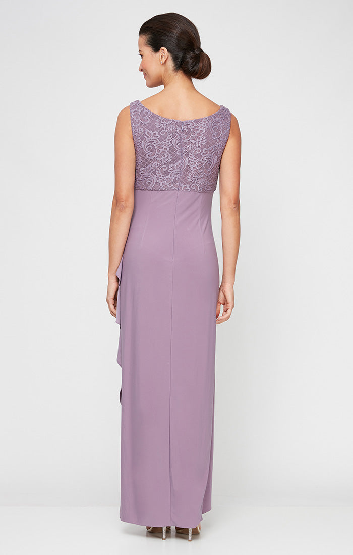 Petite Long Empire Waist Bolero Jacket Dress With Open Jacket, Scoop Neck Bodice and Cascade Detail Skirt