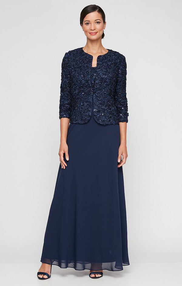 Petite Empire Waist Dress With Open Soutache Jacket