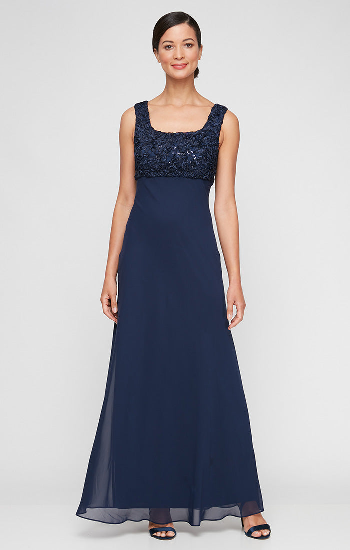 Petite Empire Waist Dress With Open Soutache Jacket