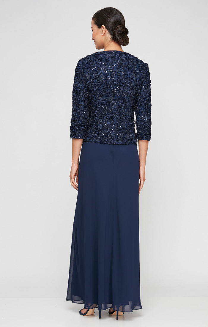 Petite Empire Waist Dress With Open Soutache Jacket