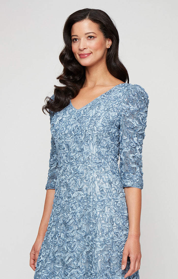 Regular - V-Neck Soutache Dress with Puff Shoulder Detail