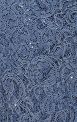 Plus V-Neck Stretch Sequin Lace with Cold Shoulder Sleeves & Cascade Detail Skirt