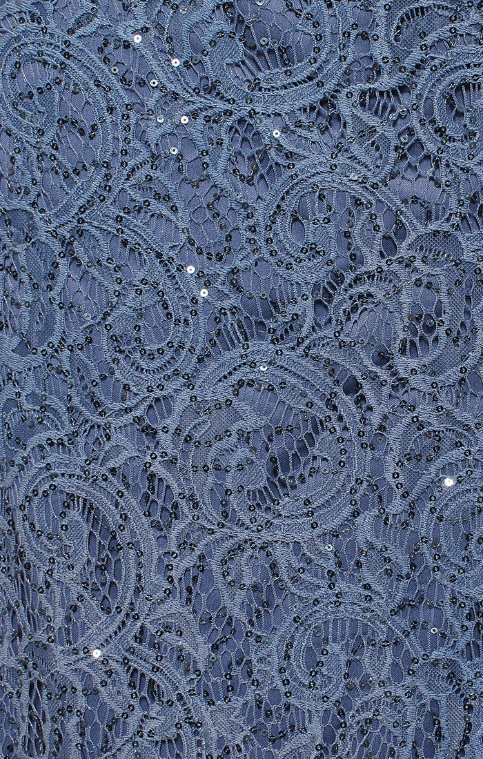 Plus V-Neck Stretch Sequin Lace with Cold Shoulder Sleeves & Cascade Detail Skirt