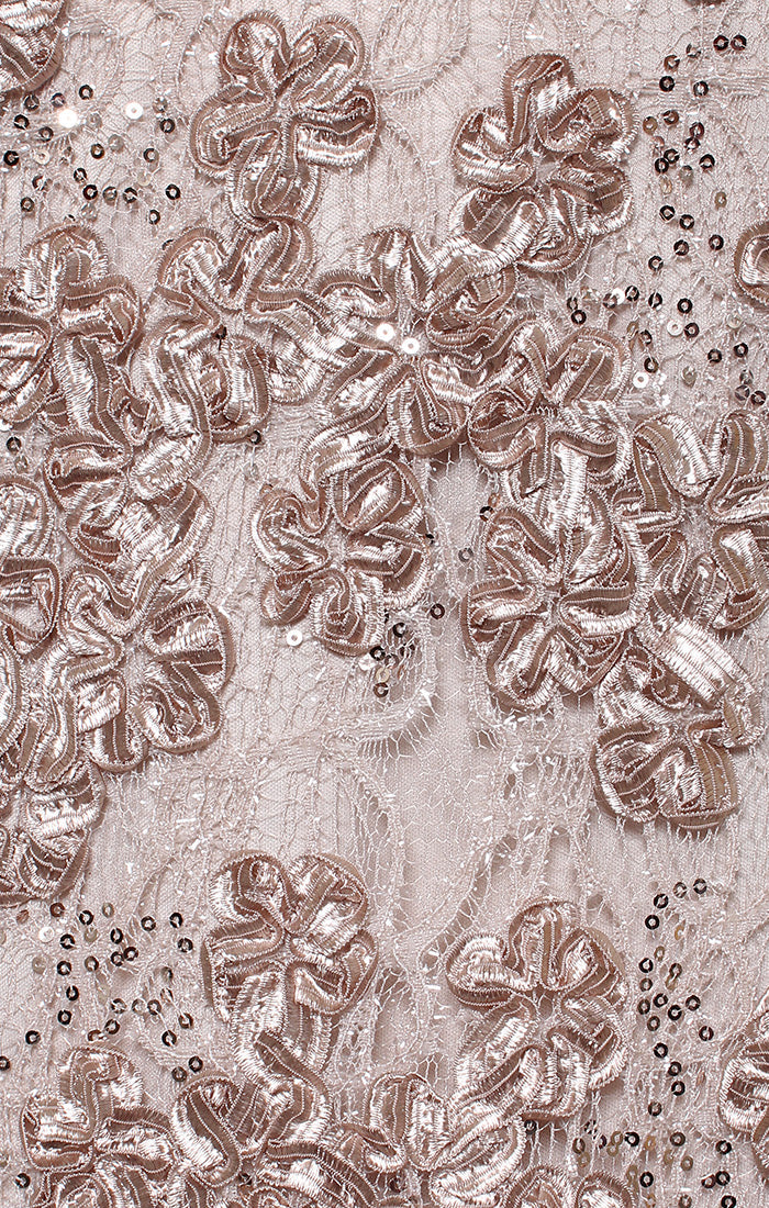 Plus - Tea-Length V-Neck Sequin Soutache Dress with Cold Shoulder Sleeves