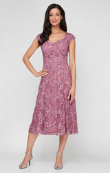 Plus Midi Lace Soutache Dress with Sweetheart Neckline