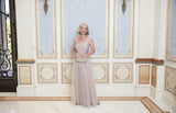 Petite - Long V-Neck Embroidered Mock Dress with Cap Sleeves and Full Skirt