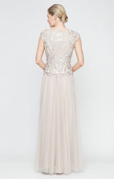 Petite - Long V-Neck Embroidered Mock Dress with Cap Sleeves and Full Skirt