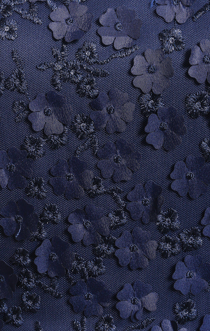 3-D Flower Party Dress with Illusion Neckline and Sleeves